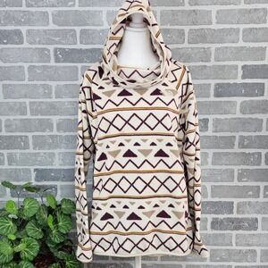 The North Face Pullover Women's Large Hooded Cowl Neck Aztec‎ Print Cozy Fleece